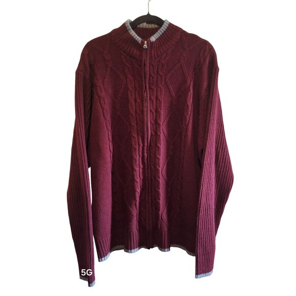 Mens Haband XL Maroon Full Zip Cable Knit Sweater 100% Acrylic Y2K Preppy Cabin - Picture 1 of 7